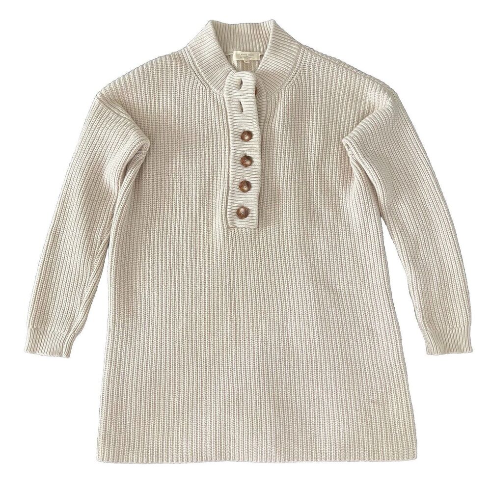 Sezane Luan Ribbed Cotton Wool Long Sleeve Mini Dress Size M Beige